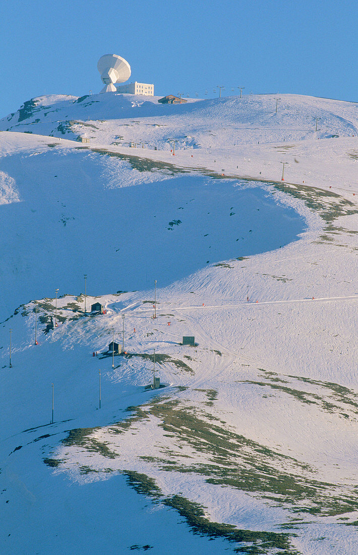 Ski runs and observatory in Granada s skiing resort Solynieve. Sierra Nevada. Andalusia. Spain