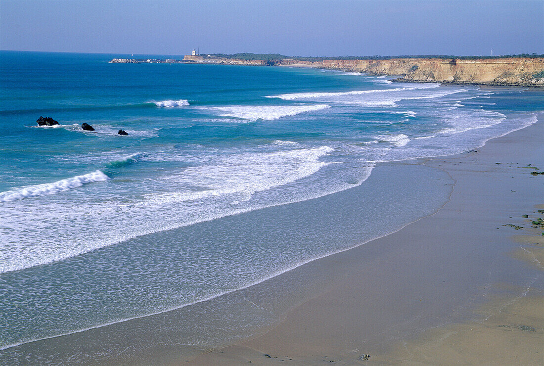 Beach and cliffs near the town of Conil de la Frontera, at Costa de la Luz. Cádiz province. Andalusia. Spain