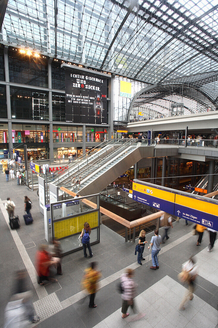 View inside concourse of the central station, Berlin, Germany