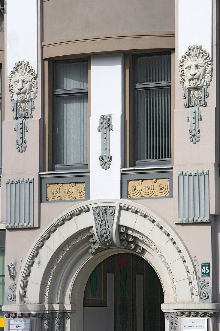 Liepaja, renovated facade of a classizist house in the old town center