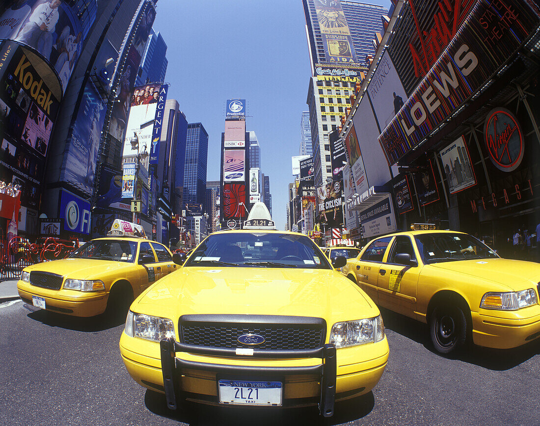 Taxi cabs, Times square, Midtown, Manhattan, New York, USA