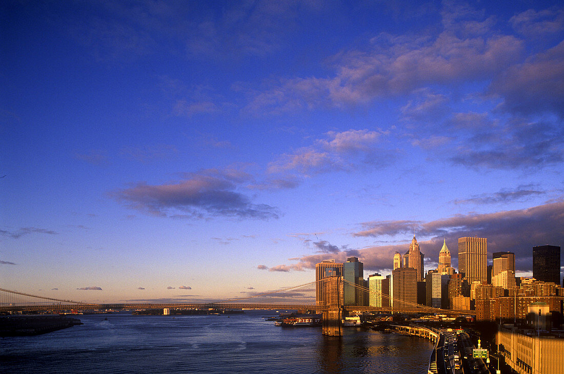 Brooklyn bridge, Downtown skyline, Manhattan, New York, USA