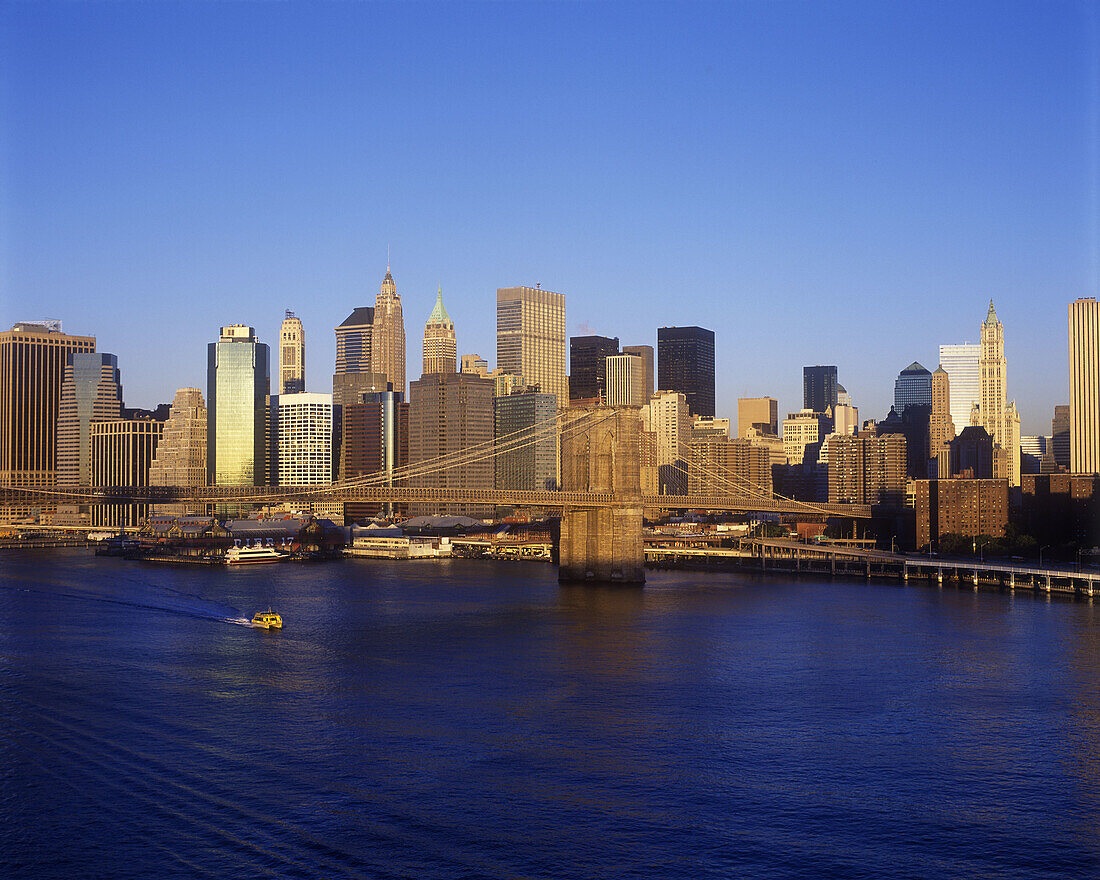 Brooklyn bridge, Downtown skyline, Manhattan, New York, USA