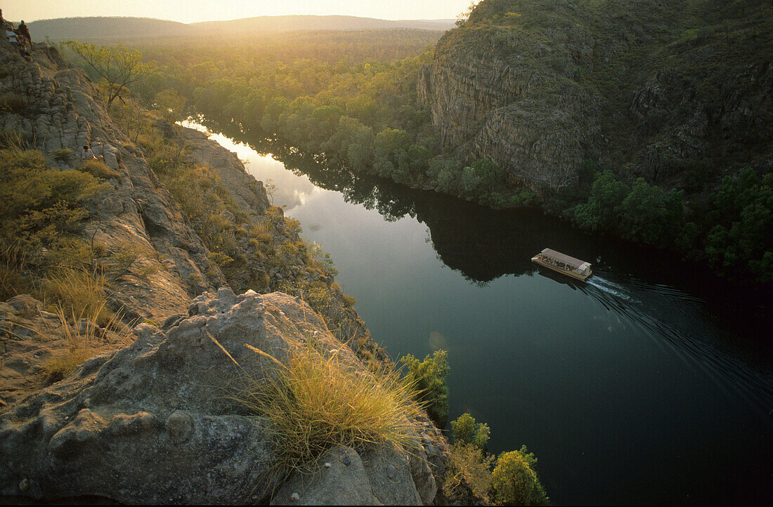 Boat tour during dry season into the gorges of Katherine River in Nitmiluk National Park, Northern Territory, Australia