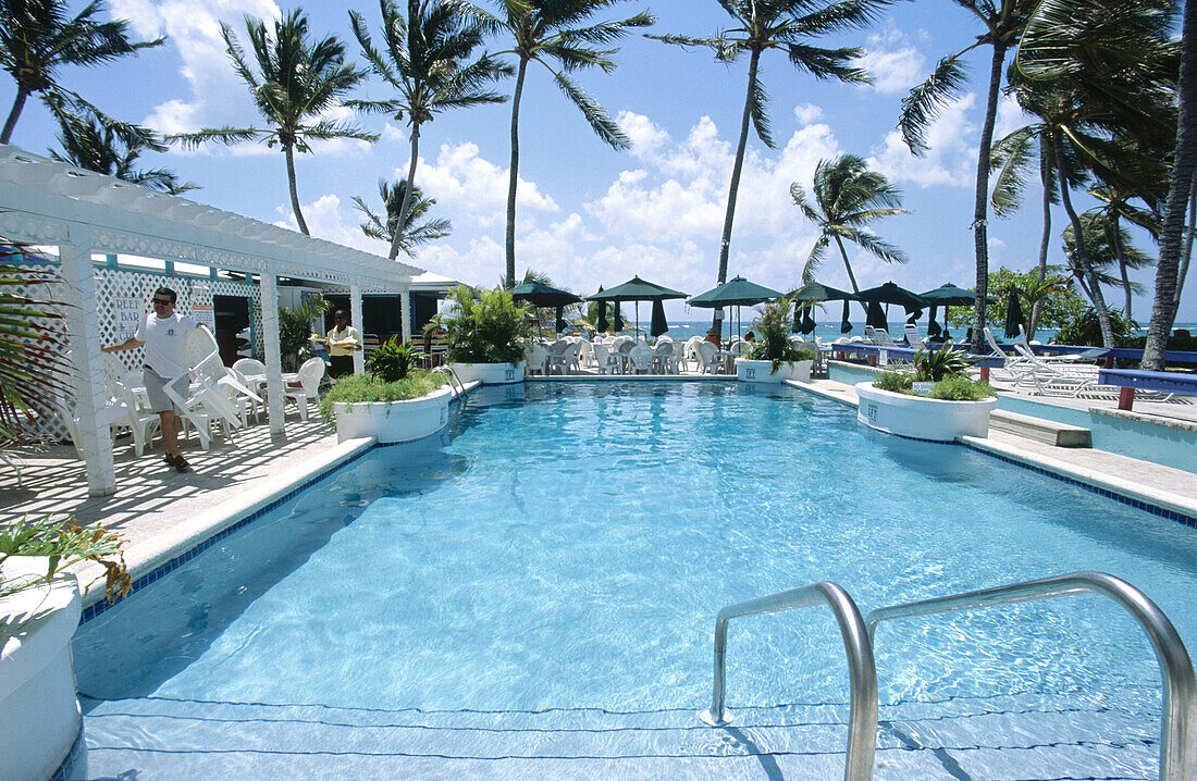 This pool area of the lodge skirts the ocean and provides a breeze-swept retreat for vacationers to Elbow Cay in the Abacos, Bahamas
