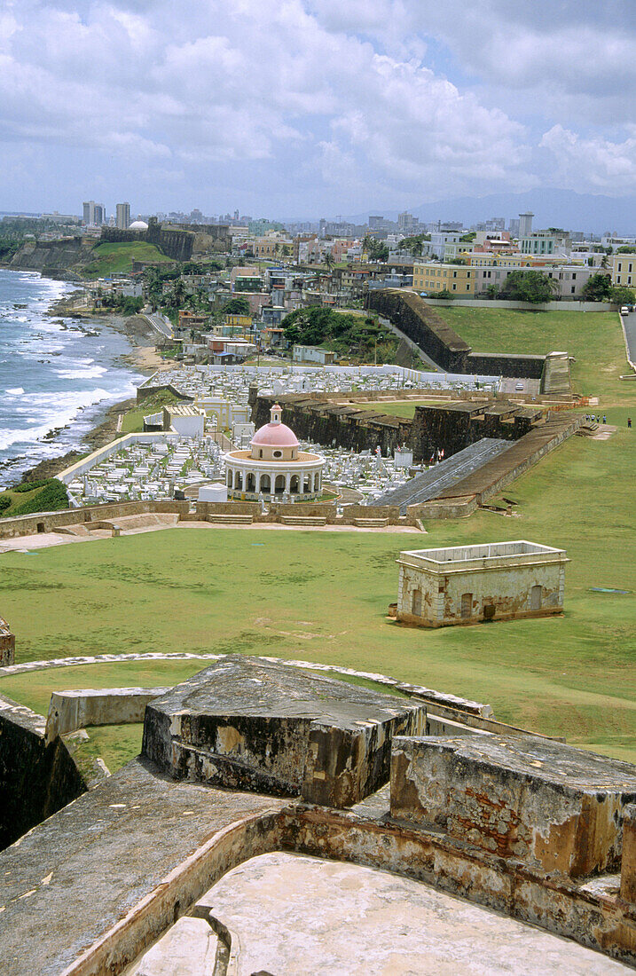 Cemetery and La Perla from El Morro fortress. Old San Juan. Puerto Rico.