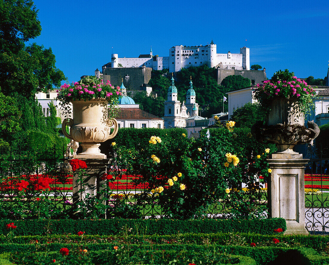Mirabell Garden. Old city and castle. Salzburg. Austria
