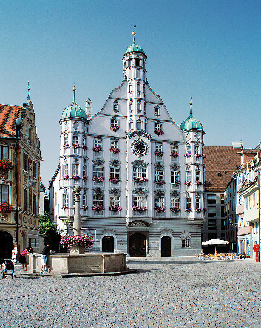 Market Place, Town Hall, Memmingen, Foreland of the Allgäu Alps, Bavaria, Germany