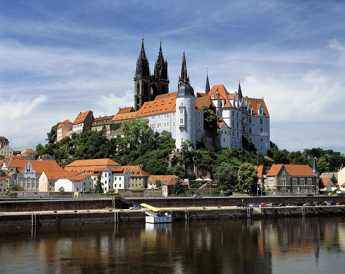 Late Gothic Albrecht Castle with Early Gothic cathedral and former Bishop Castle on the Castle Hill above the Elbe in Meissen, Saxony, Germany