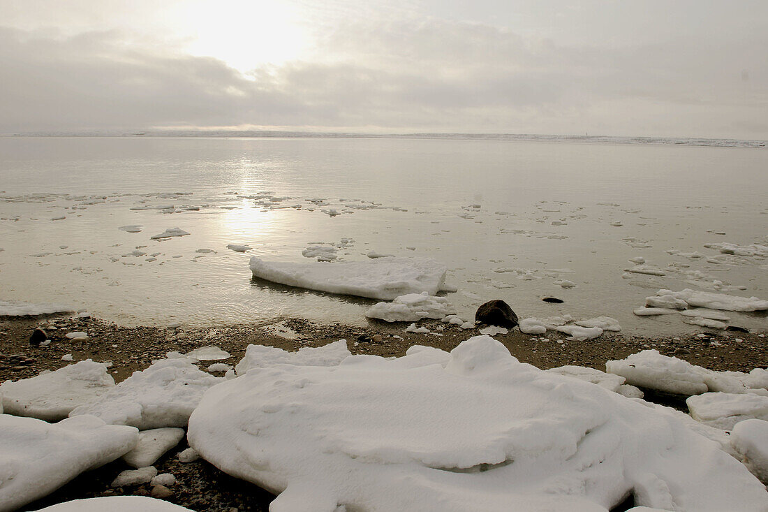 The Churchill River just before freeze-up in early November. Churchill, Manitoba, Canada.