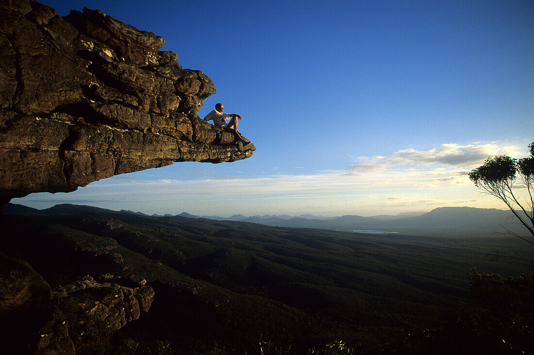 Person admiring the view, Lookout point, The Balconies, Grampians National Park, Victoria, Australia
