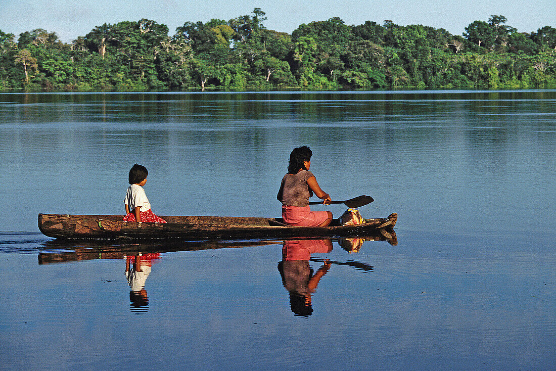 Canoe on the Amazon river. Amazonia. Peru
