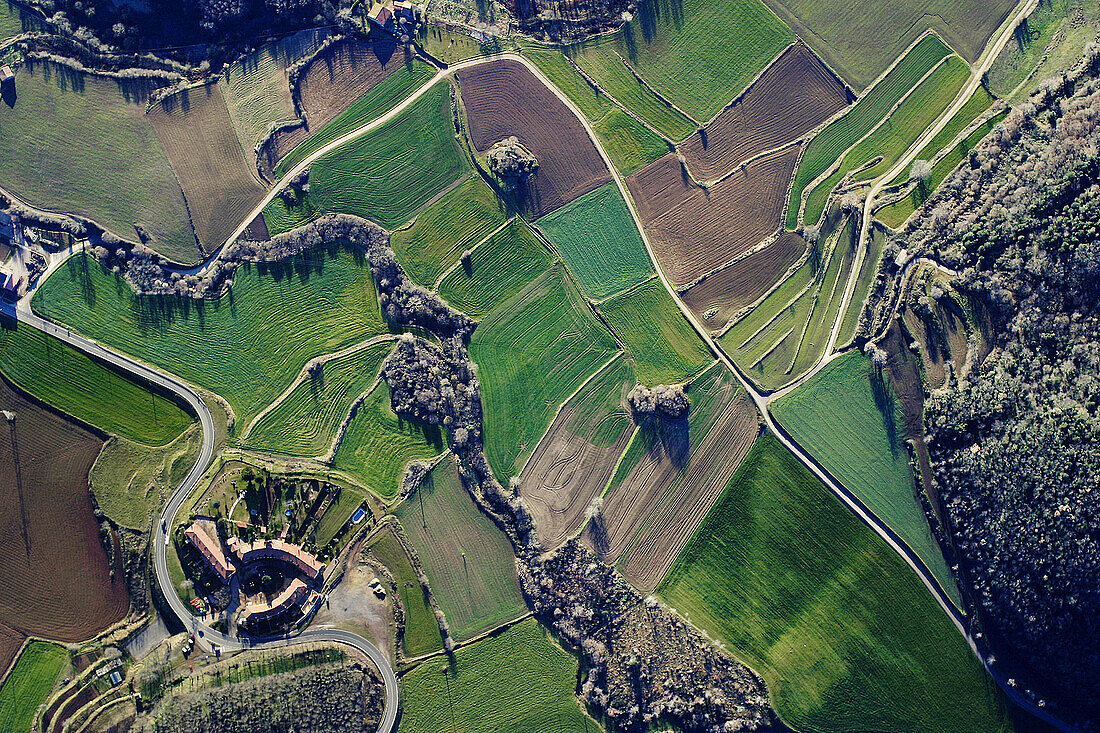 On balloon over La Garrotxa. Catalonia. Spain