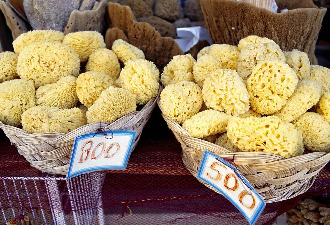 Sponges at quay. Rhodes. Dodecanese. Greece