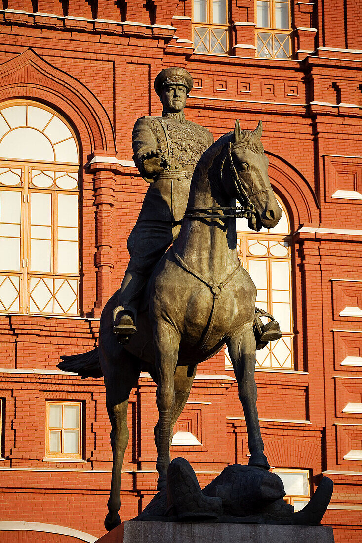 Statue of Marshal Georgiy Zhukov on Manezhnaya ploshch, Red Square. Moscow. Russia