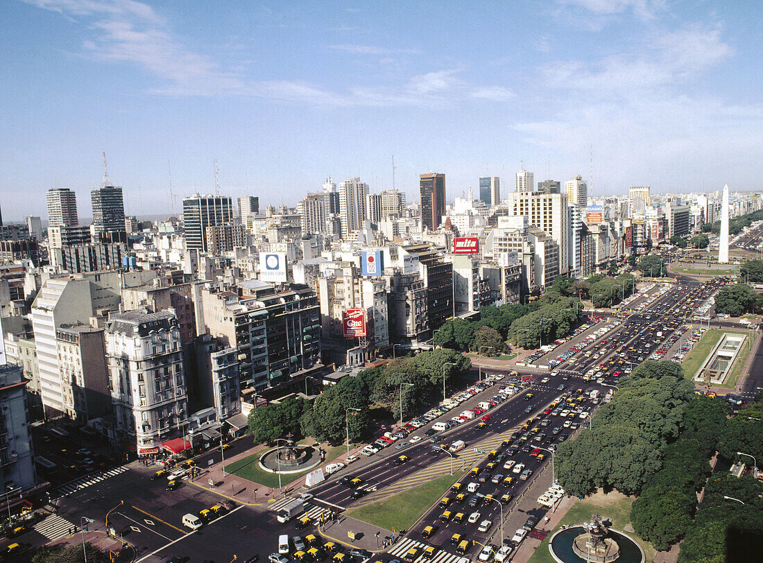 Obelisk at 9 de Julio Avenue, Buenos Aires. Argentina