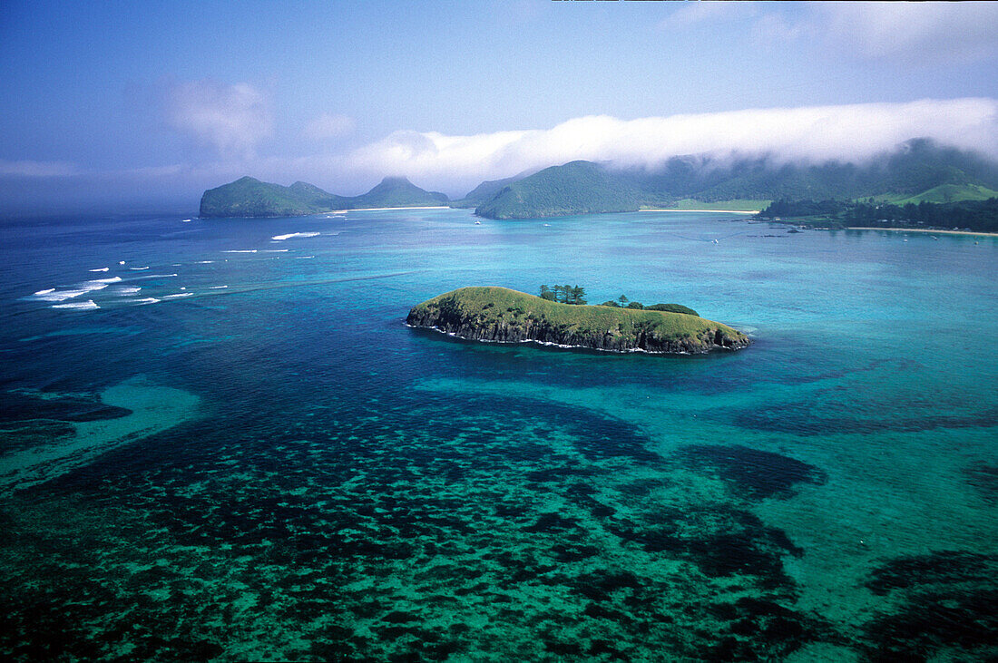 Aerial view of Lagoon and Rabbit Island, Lord Howe Island, Australia