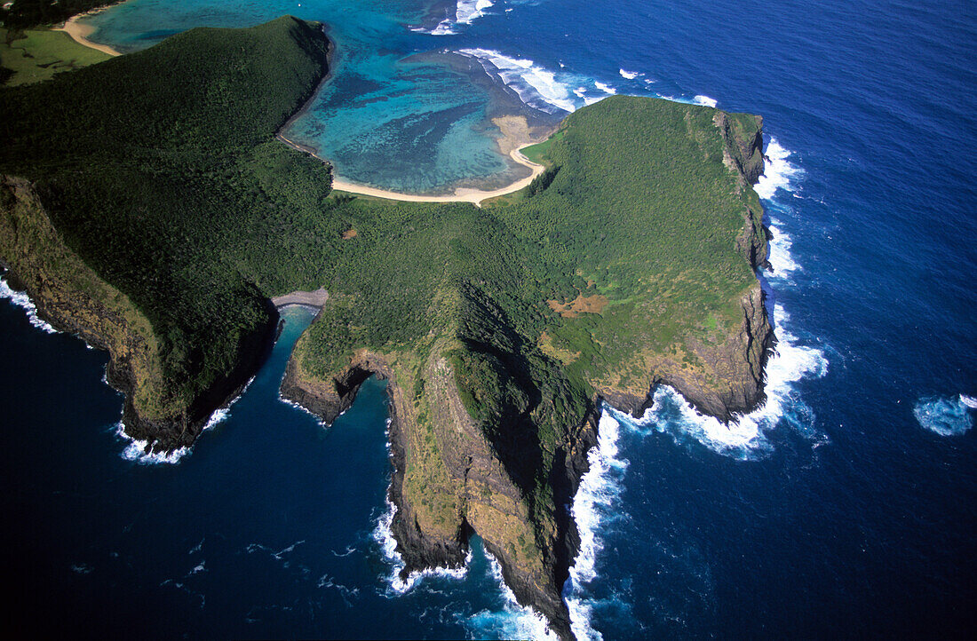 Aerial view of North Bay and Mt. Eliza, Lord Howe Island, Australia