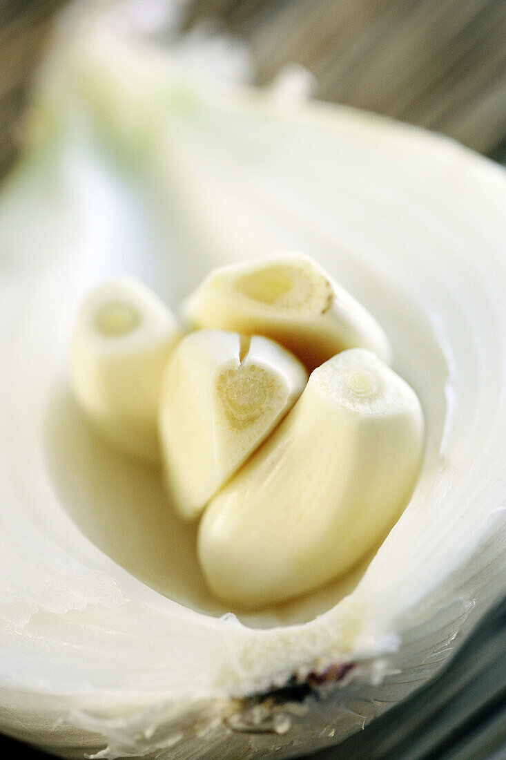 Garlic inside of a onion