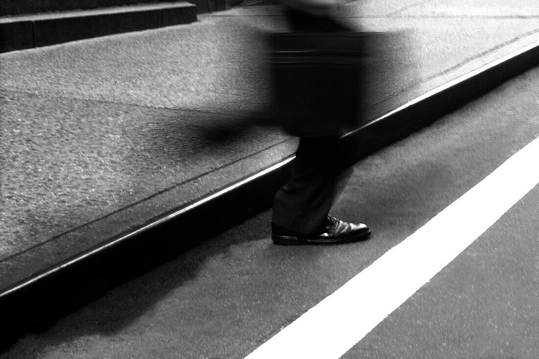  Action, Activity, Alone, B&W, Black-and-White, Blurred, Business, Businessman, Businessmen, Businesspeople, Businessperson, Coming, Commuter, Commuting, Contemporary, Curb, Detail, Details, Economy, Executive, Executives, Exterior, Feet, Foot, Goal, Goin