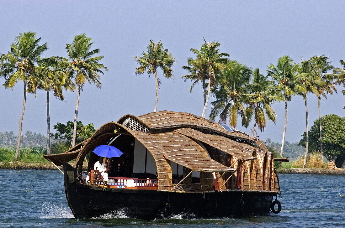 Kerala, Southern India, Houseboat (Kettuvallom) on Backwaters Popular Kerala tourist attraction