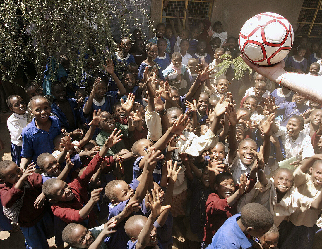 African children, happy with a ball. Tanzania