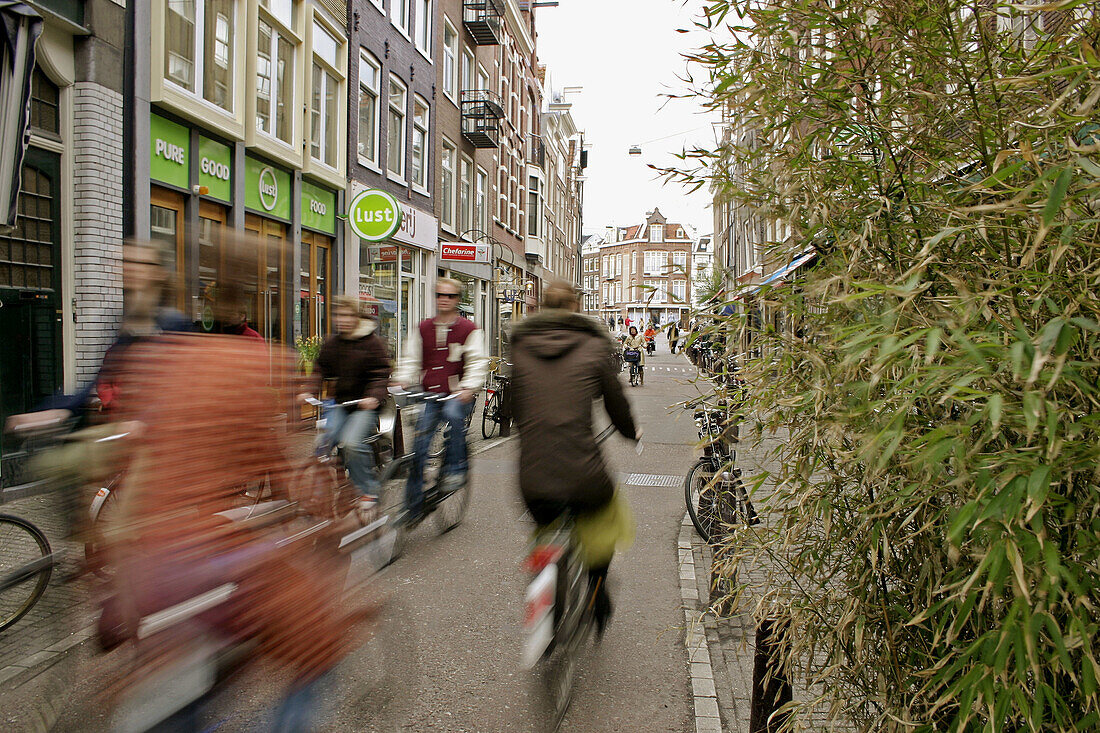 Biker in lane, alley. Amsterdam. Holland.