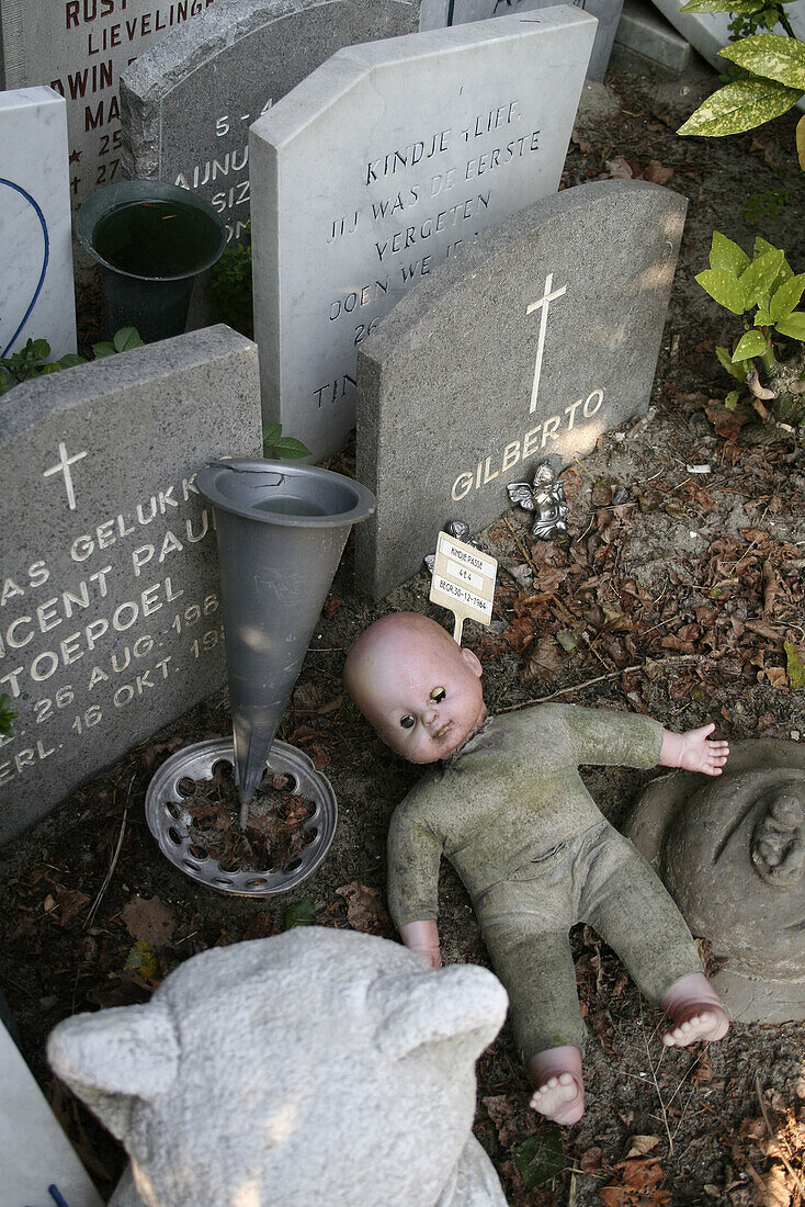 Child tombs on kid s cemetery in Amsterdam, Netherlands.