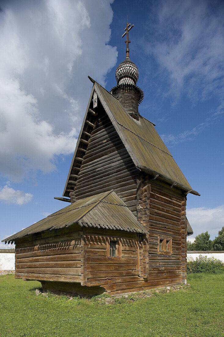 Monastery of Archangel Michael founded in the 13th century: wooden church of St. George (1718), Yuriev Polskoy. Golden Ring, Russia