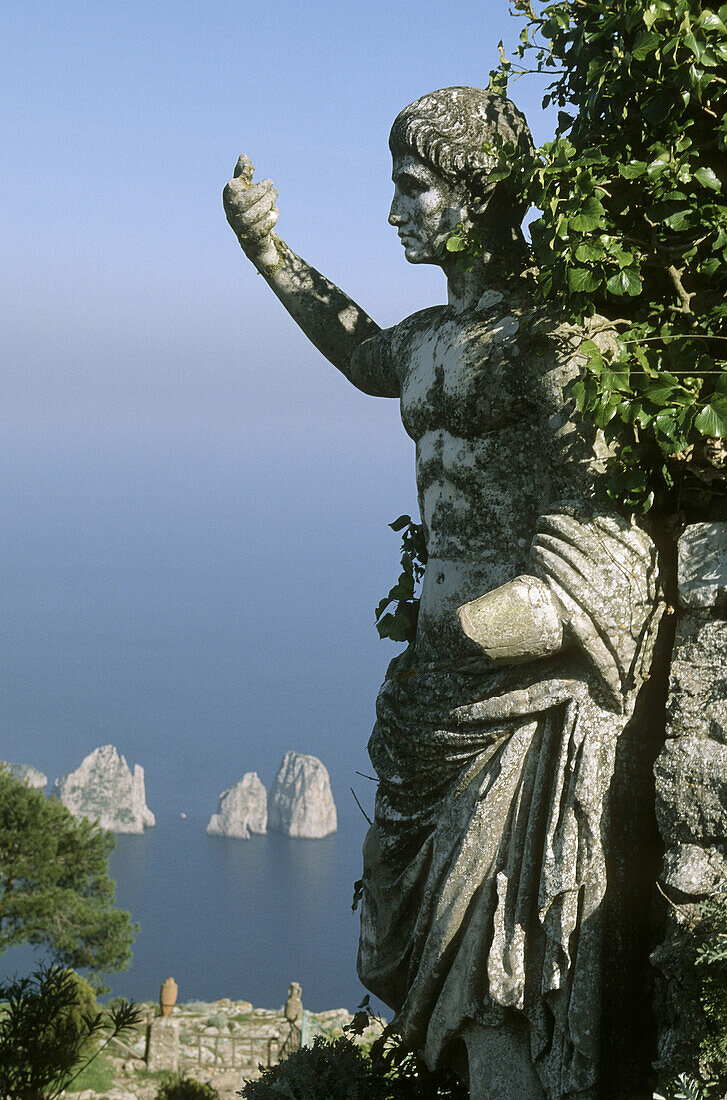 Faraglioni rocks seen from Monte Solaro, Capri island. Campania, Italy