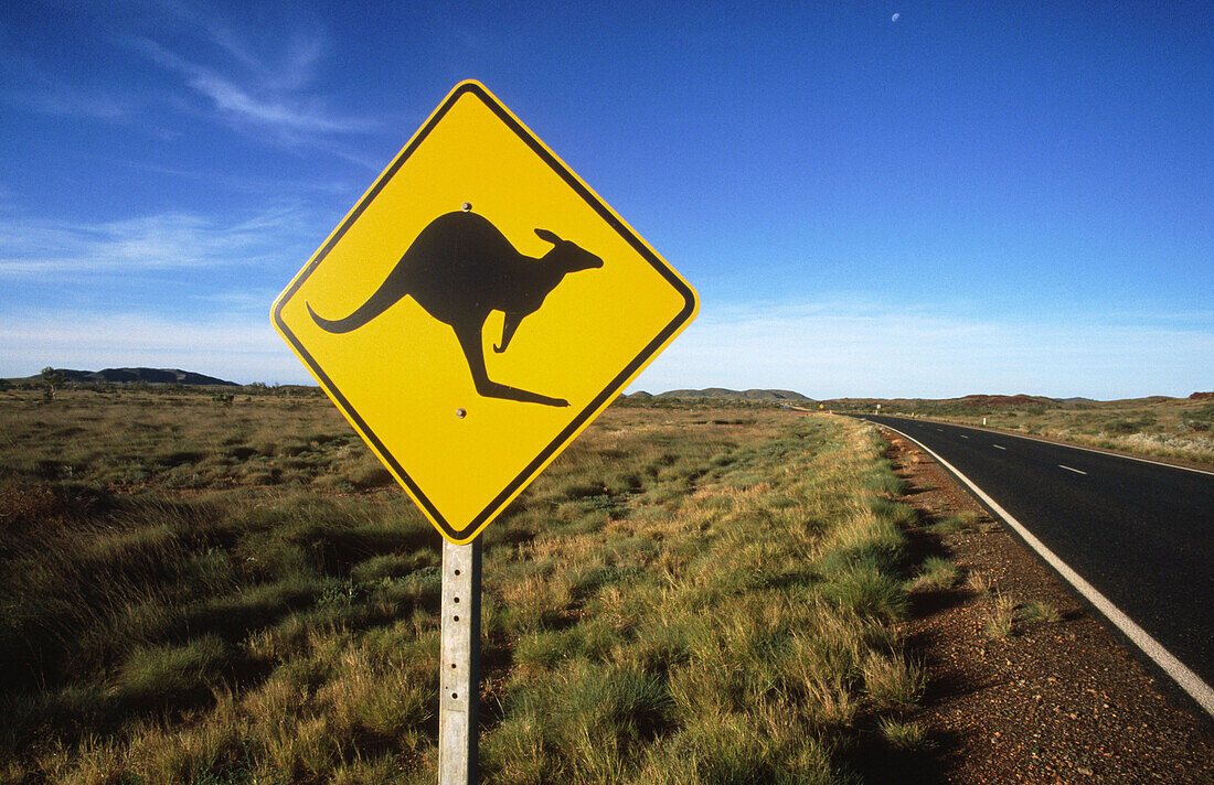 Kangaroo crossing sign. Karijini. Western Australia