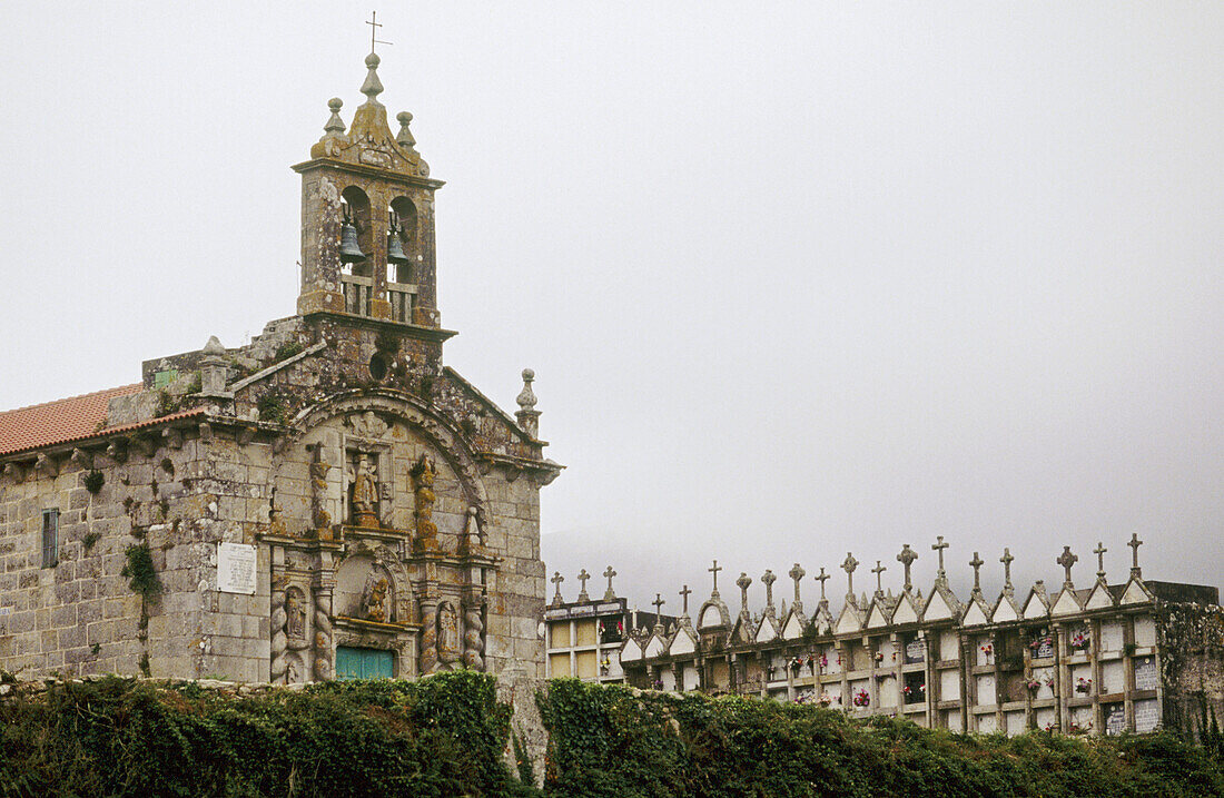  Architecture, Cemeteries, Cemetery, Church, Churches, Color, Colour, Daytime, Europe, Exterior, Galicia, Graveyard, Graveyards, Outdoor, Outdoors, Outside, Spain, World locations, C64-508370, agefotostock 