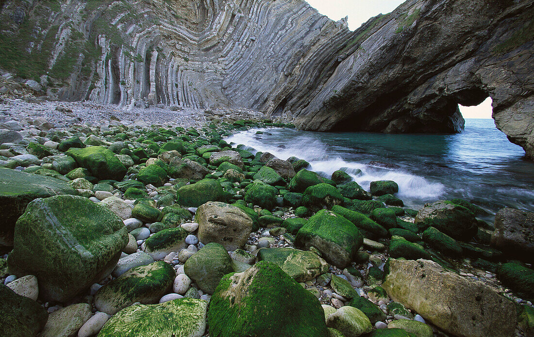 Rock formations, stair hole. Lulworth Cove. West Dorset. England