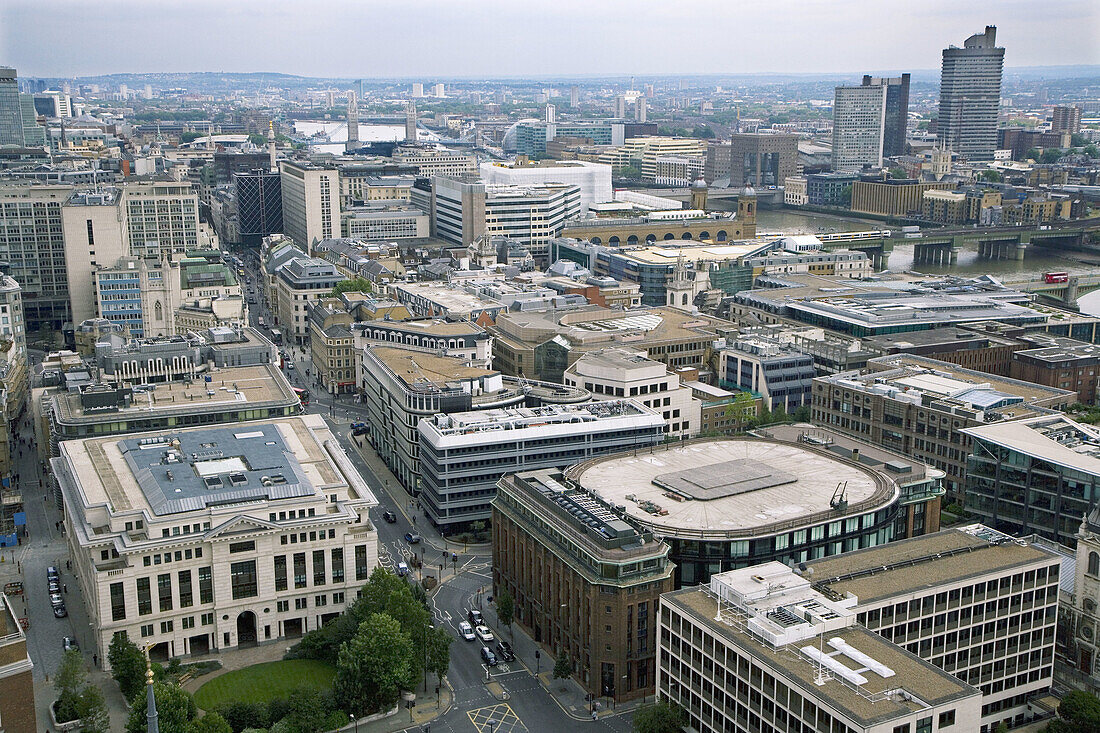 The Thames & Tower Bridge from St Pauls Cathedral. London, UK.