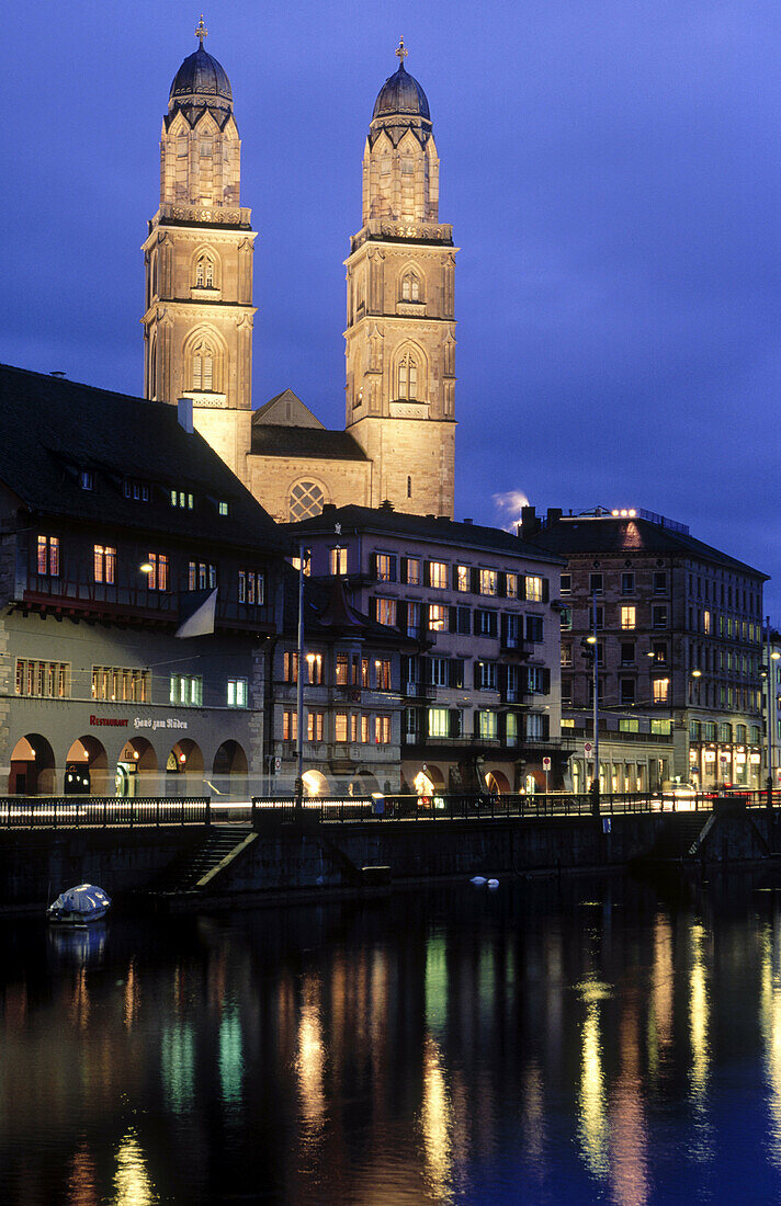Grossmünster and Limmat River. Zurich. Switzerland