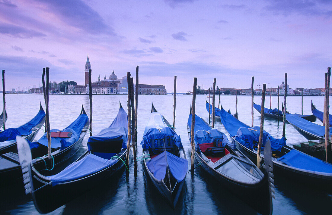 Gondolas and San Giorgio Maggiore in background. Venice. Italy