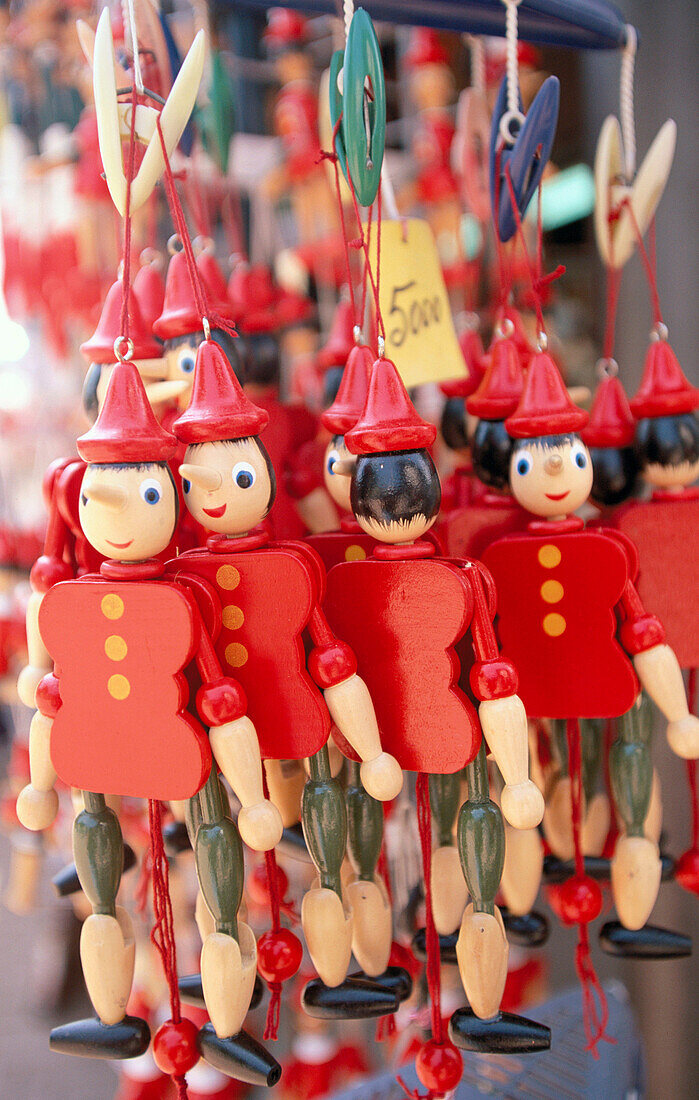 Pinocchio dolls for sale. Tuscany. Italy