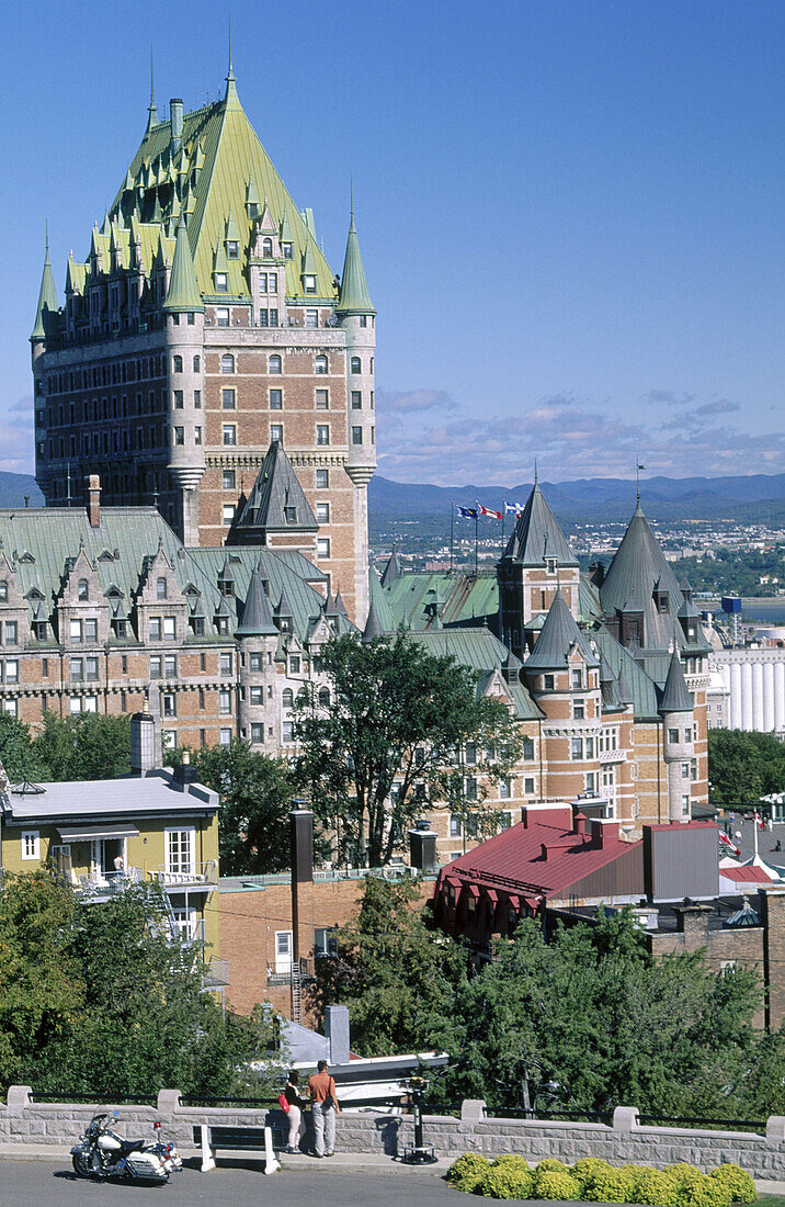 Chateau Frontenac and city form the Citadelle, dawn. Quebec City. Canada