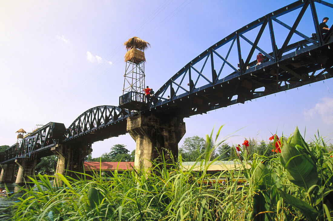 The Bridge over River Kwai (aka Death Railway Bridge ) viewed from the town. Kanchanaburi. Thailand