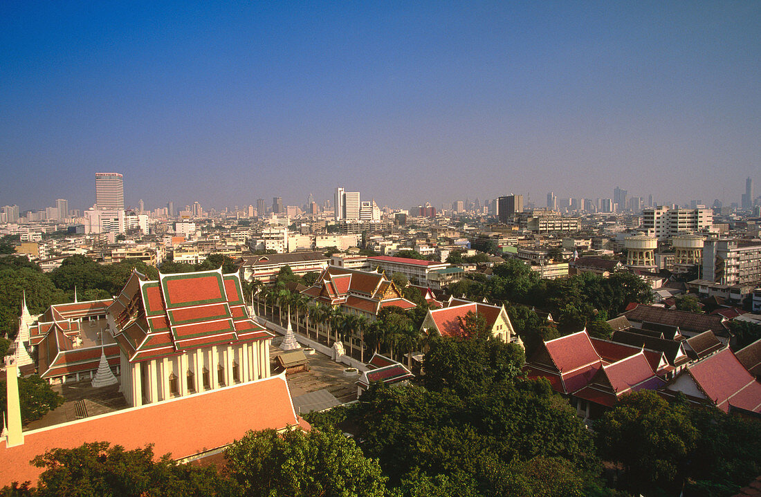 Central Bangkok and Wat Saket, view from the Golden Mount. Bangkok. Thailand
