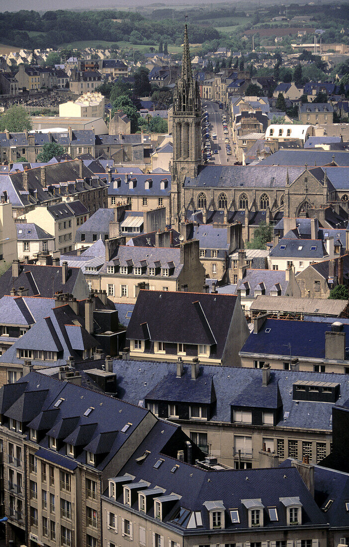 Quimper, town view with St. Mathieu Church from Mont Frugy. Brittany. France