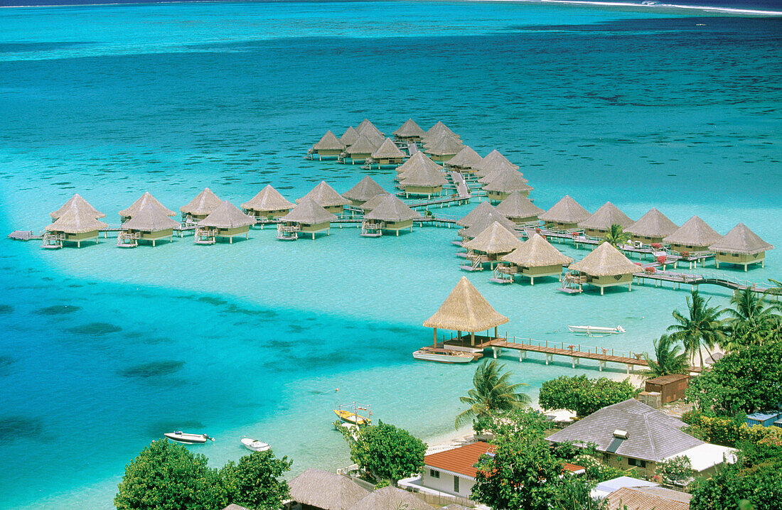 Taahina Bay & bungalows of Beachcomber Hotel. Bora Bora. French Polynesia