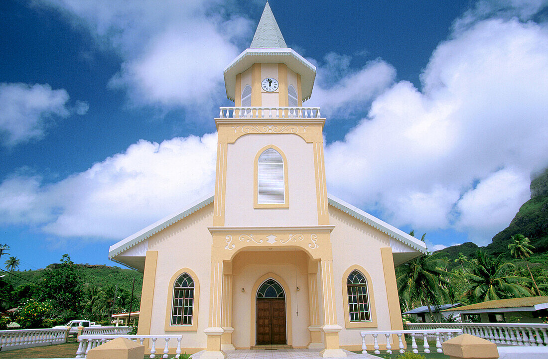 Church at Faanui village. Bora Bora. French Polynesia