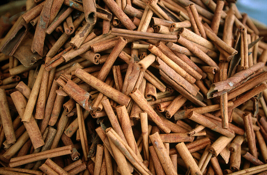 Cinnamon sticks in Marigot Saturday market. St. Martin. French West Indies