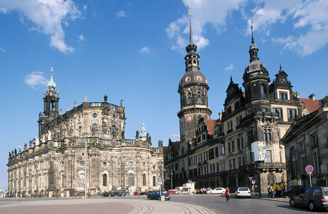 Dresden Schloss Castle and Hofkirche Cathedral (catholic cathedral) from the Opera. Dresden. Saxony. Germany