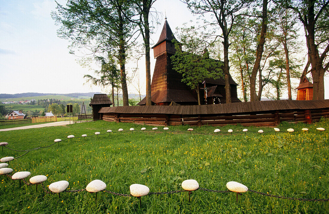 Timbered church in Debno Podhalanskie, a small village in the Carpathian Mountains. Poland