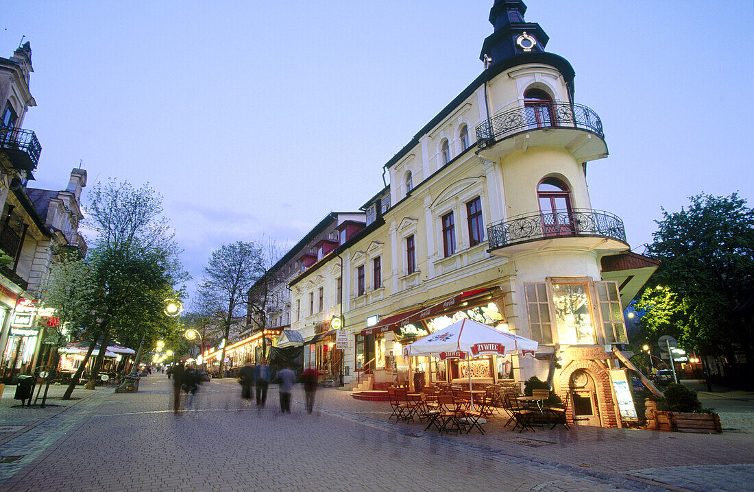 Krupowki Street, main pederastrian area in Zakopane city. Carpathian Mountains. Poland