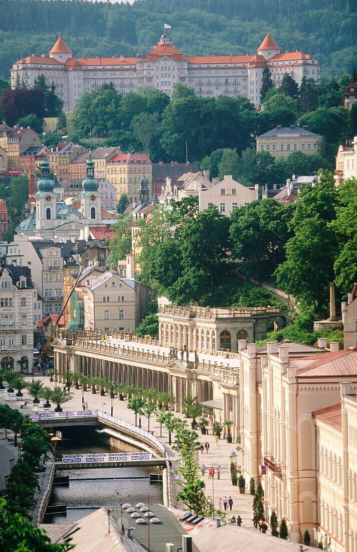 Karlovy Vary. Town view to Hotel Imperial. Bohemia. Czech Republic