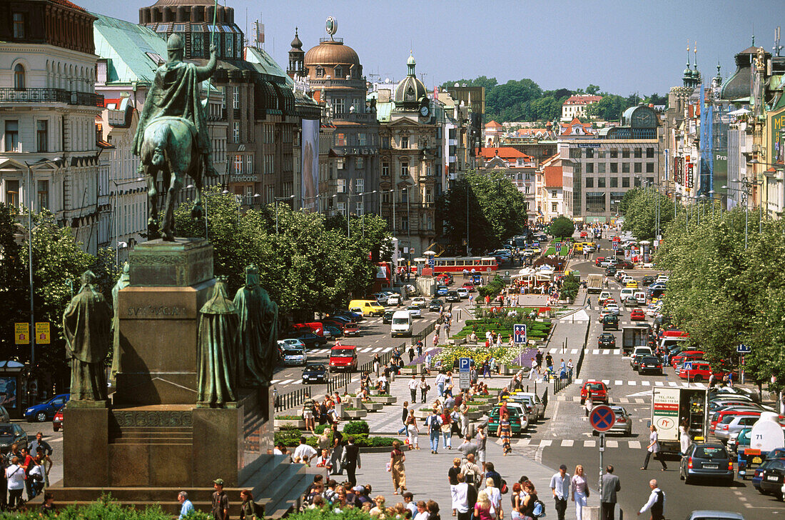 View from National Museum. Wenceslas square. Nove Mesto. Prague. Central Bohemia. Czech Republic