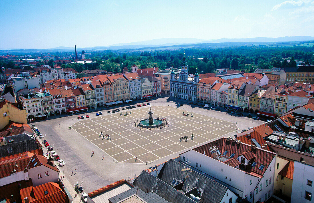 Square of King Otakar II from the Black Tower. Ceské Budejovice. South Bohemia. Czech Republic